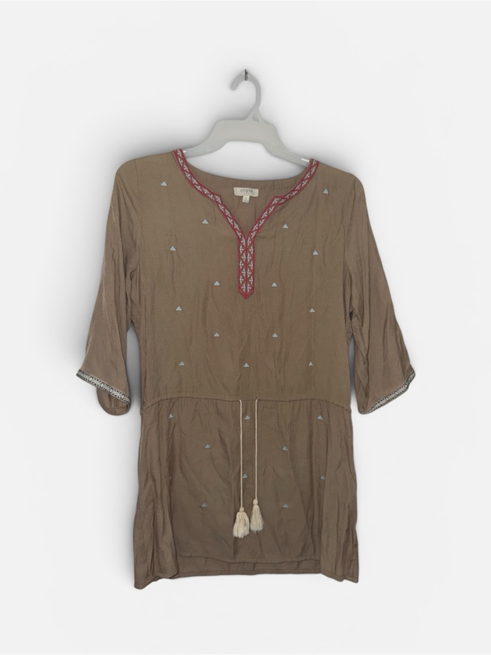 UMGEE Embroidered Tunic Top with Tassel Ties